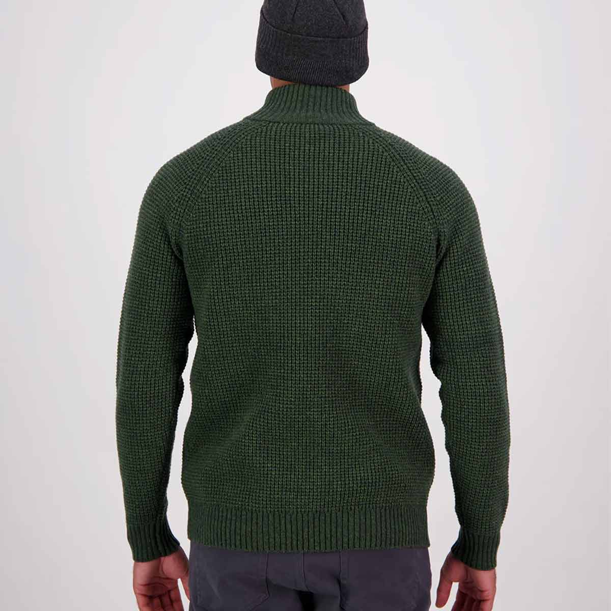 Swanndri Chalky Island Waffle Knit 1/4 Zip - Dark Olive - Rear Swanndri Chalky Island Waffle Knit 1/4 Zip - Dark Olive - Rear