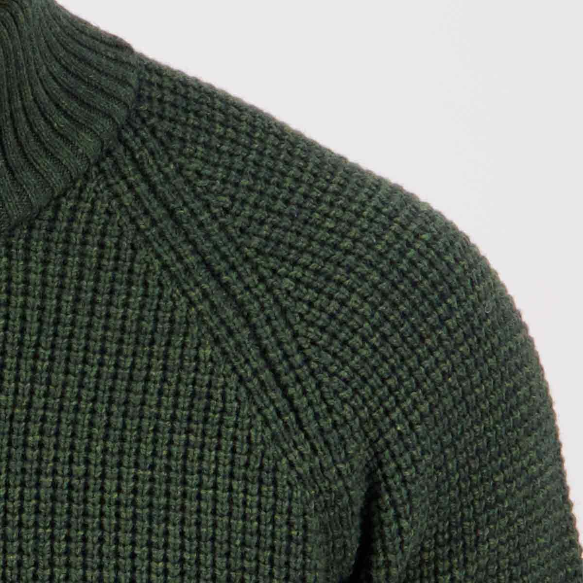 Swanndri Chalky Island Waffle Knit 1/4 Zip - Dark Olive - Detail Swanndri Chalky Island Waffle Knit 1/4 Zip - Dark Olive - Detail
