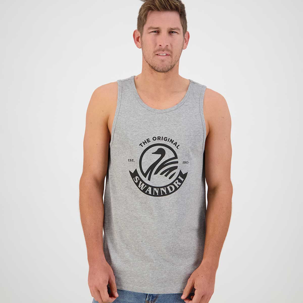 Swanndri Classic Singlet - Grey Marle - Model Swanndri Classic Singlet - Grey Marle - Model