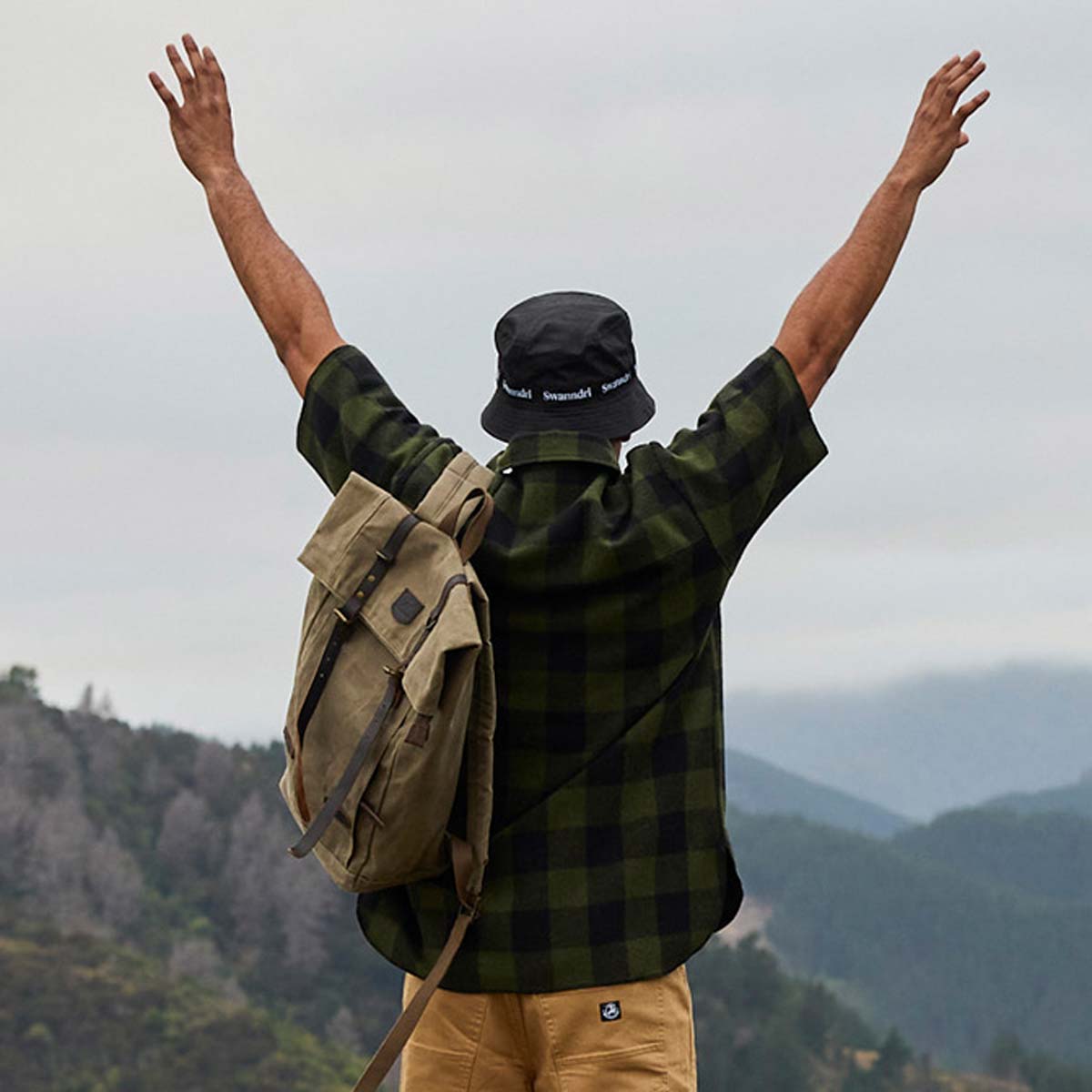 Swanndri Henderson Short Sleeved Half Zip Wool Shirt - On Model Rear Swanndri Henderson Short Sleeved Half Zip Wool Shirt - On Model Rear