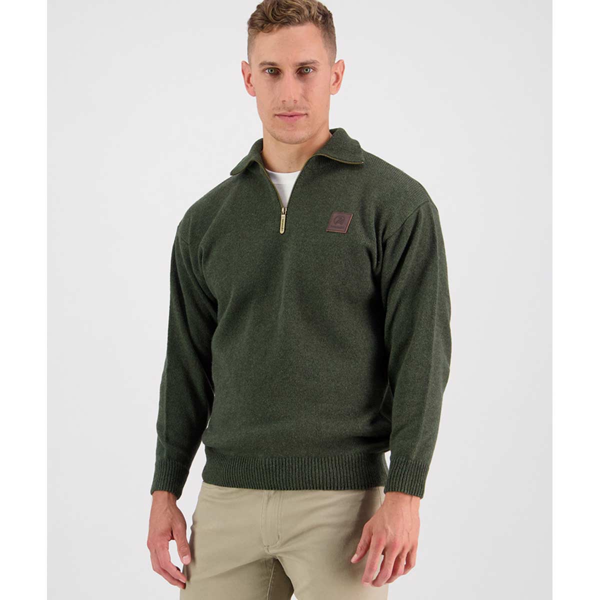 Swanndri Marina Men's 3/4 Zip Men's Sweater - Olive Swanndri Marina Men's 3/4 Zip Men's Sweater - Olive