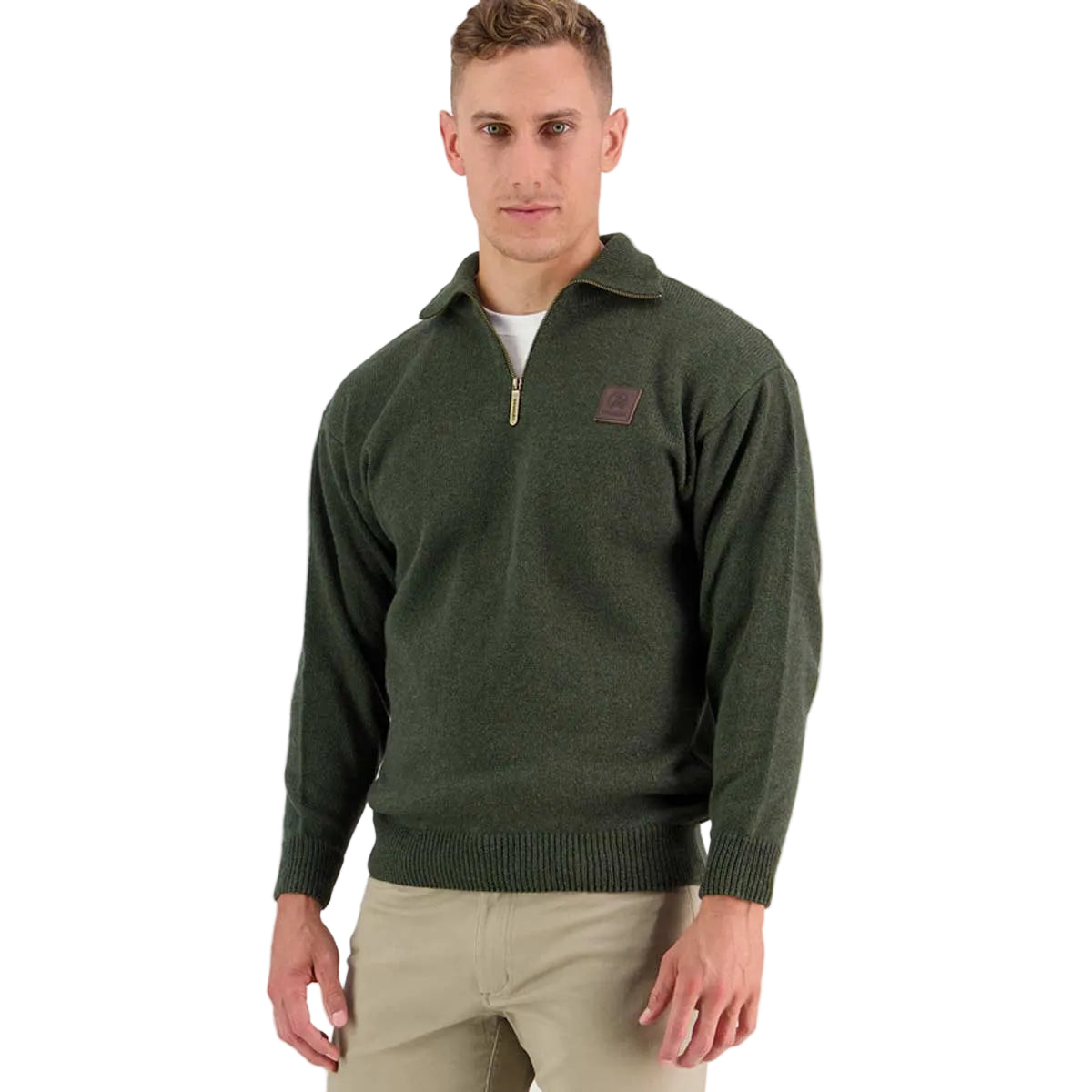 Swanndri Marina Men's 3/4 Zip Men's Sweater - Olive Swanndri Marina Men's 3/4 Zip Men's Sweater - Olive