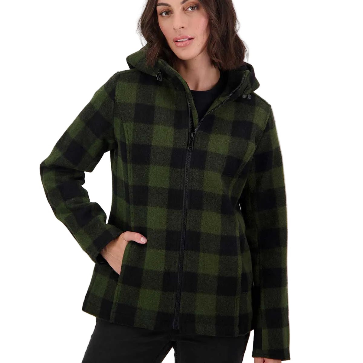 Swanndri Seattle Women's Hoodie - Olive/Black Check Swanndri Seattle Women's Hoodie - Olive/Black Check