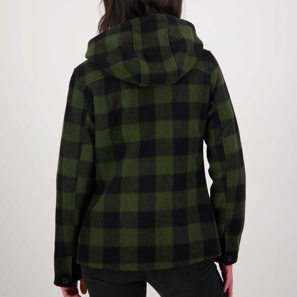 Swanndri Seattle Women's Hoodie - Olive/Black Check - Rear Swanndri Seattle Women's Hoodie - Olive/Black Check - Rear