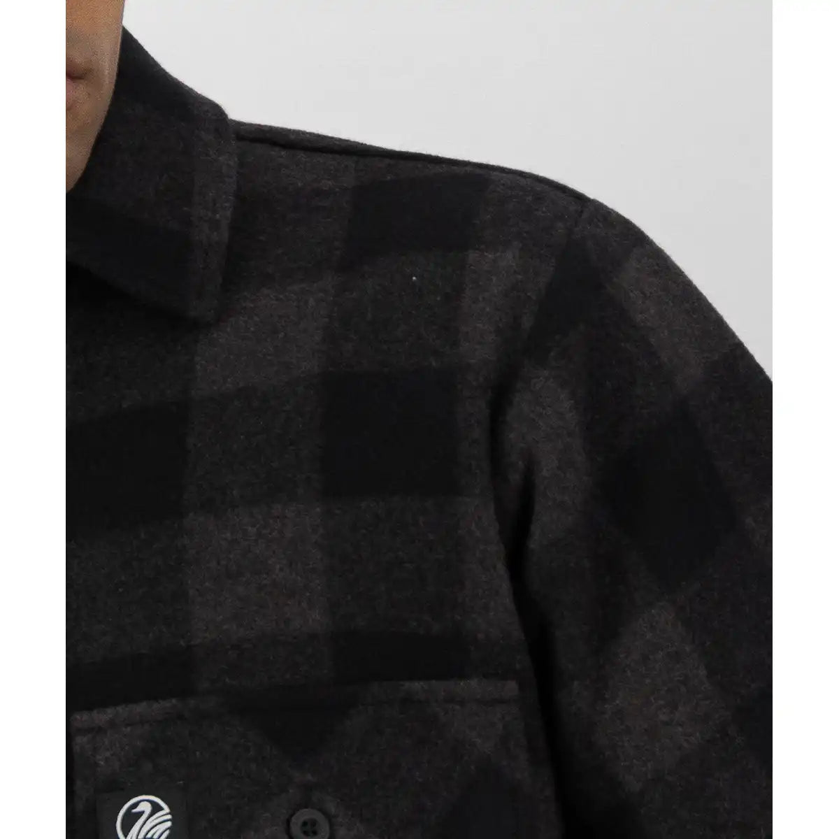 Swanndri Henderson Short Sleeved Half Zip Jacket - Grey/Black - Close Up Swanndri Henderson Short Sleeved Half Zip Jacket - Grey/Black - Close Up