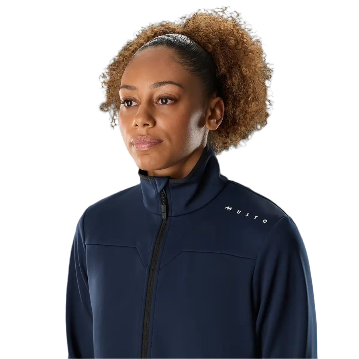 Musto Women's Evo Crew Softshell Jacket- Navy- close up Musto Women's Evo Crew Softshell Jacket- Navy- close up