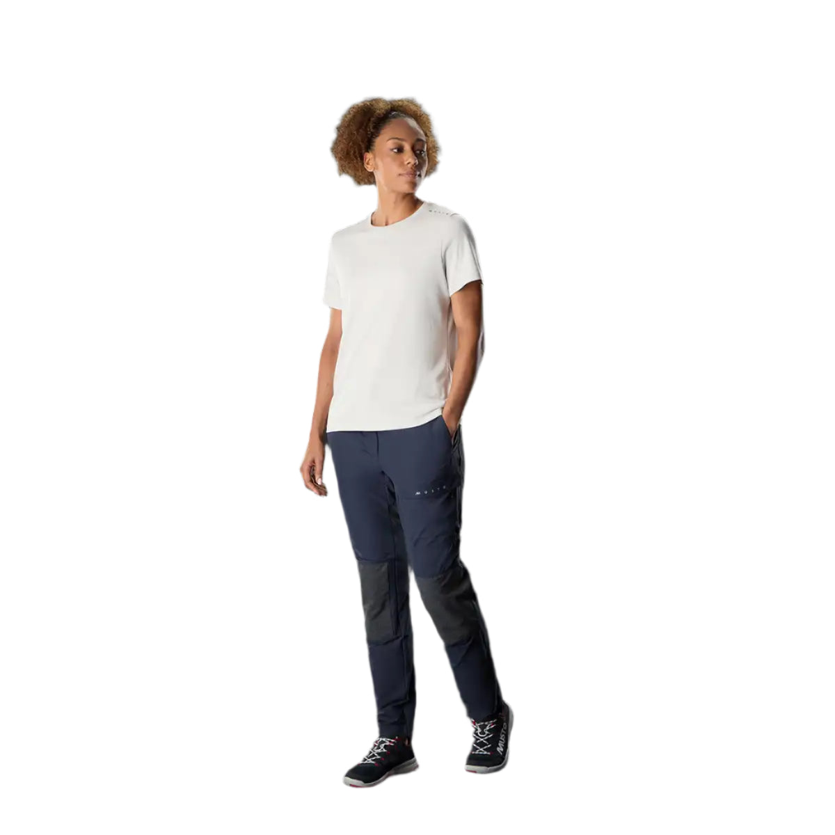 Musto Women's Evo Performance Stretch Trousers- Navy- on model Musto Women's Evo Performance Stretch Trousers- Navy- on model