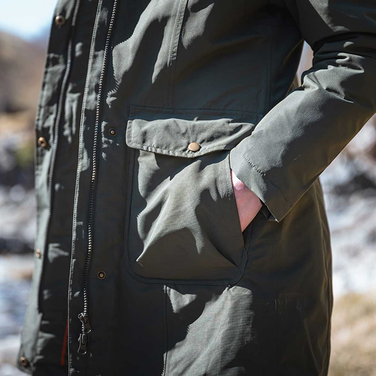 Hoggs of Fife Walker Women's Waterproof Long Coat - green hand warmer pocket Hoggs of Fife Walker Women's Waterproof Long Coat - green hand warmer pocket