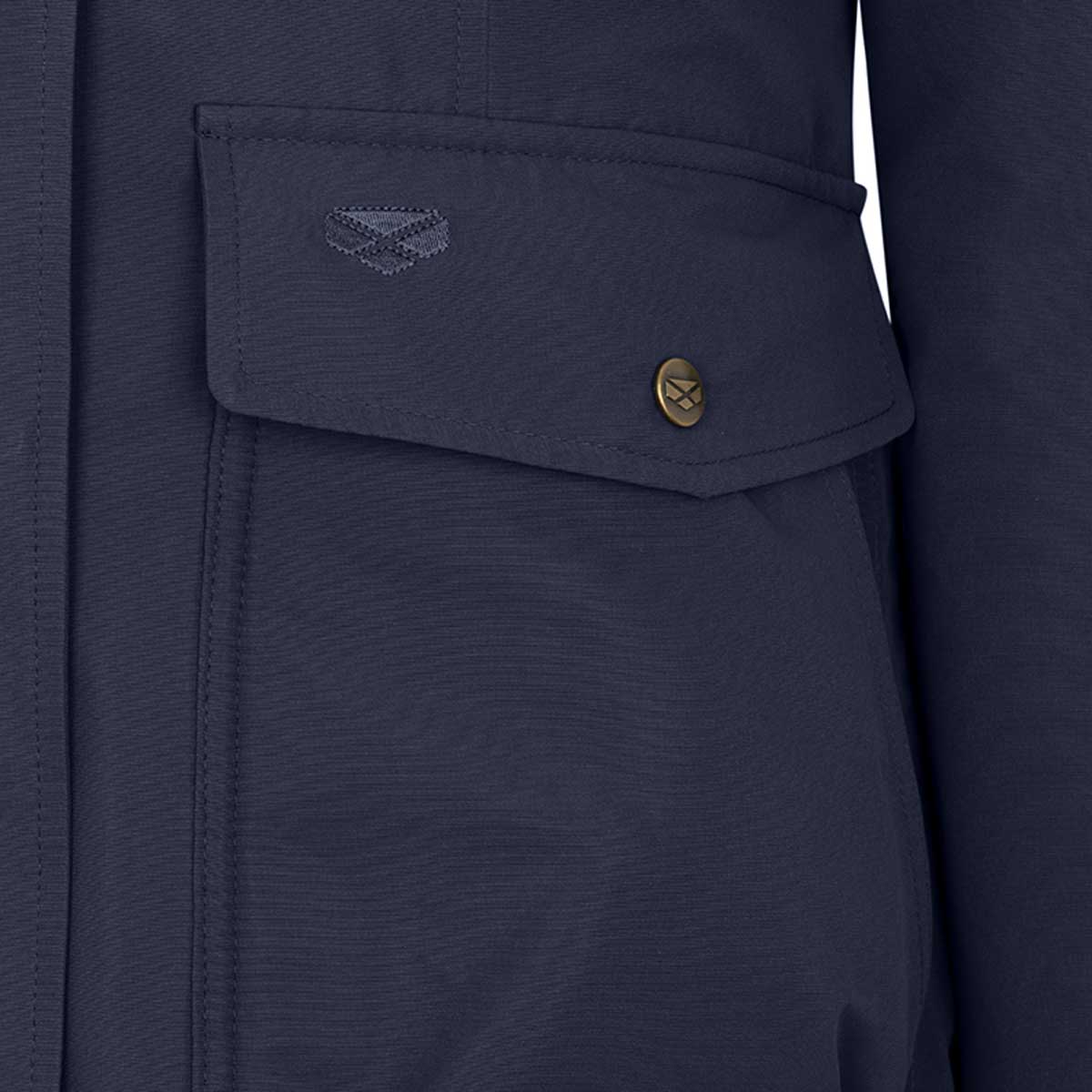 Hoggs of Fife Walker Women's Waterproof Long Coat - navy pocket detail Hoggs of Fife Walker Women's Waterproof Long Coat - navy pocket detail