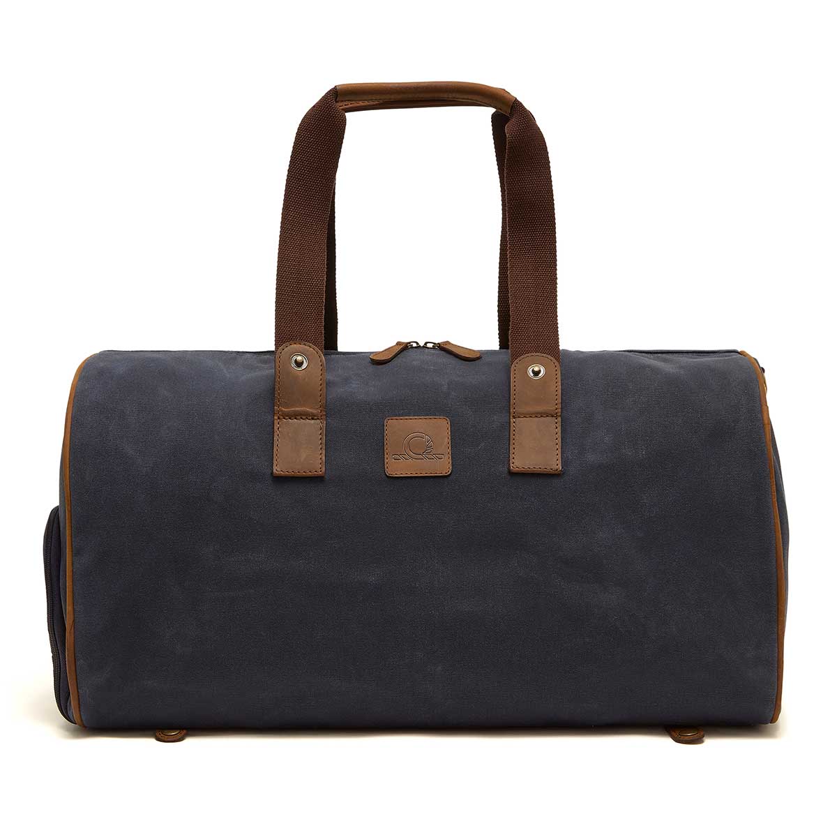 Chatham Waxed Canvas Duffel Bag & Suit Carrier - Navy/Brown - Transform Chatham Waxed Canvas Duffel Bag & Suit Carrier - Navy/Brown - Transform
