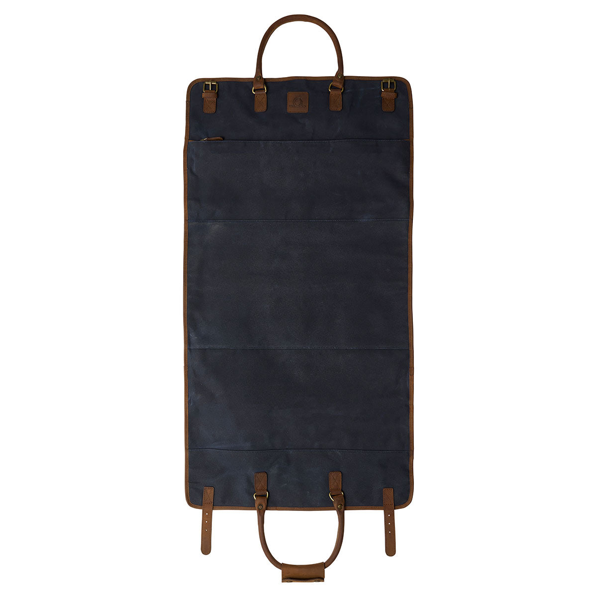 Chatham Waxed Canvas Duffel Bag & Suit Carrier - Navy/Brown - Flat Chatham Waxed Canvas Duffel Bag & Suit Carrier - Navy/Brown - Flat