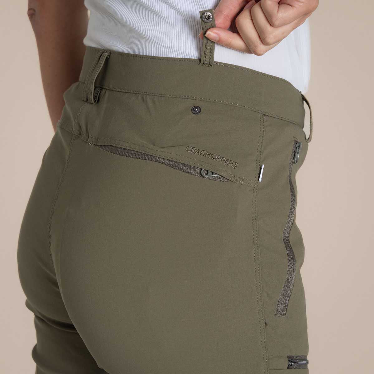 Craghoppers NosiLife Pro Women's Convertible Trousers III - Wild Olive - Rear Pocket Craghoppers NosiLife Pro Women's Convertible Trousers III - Wild Olive - Rear Pocket