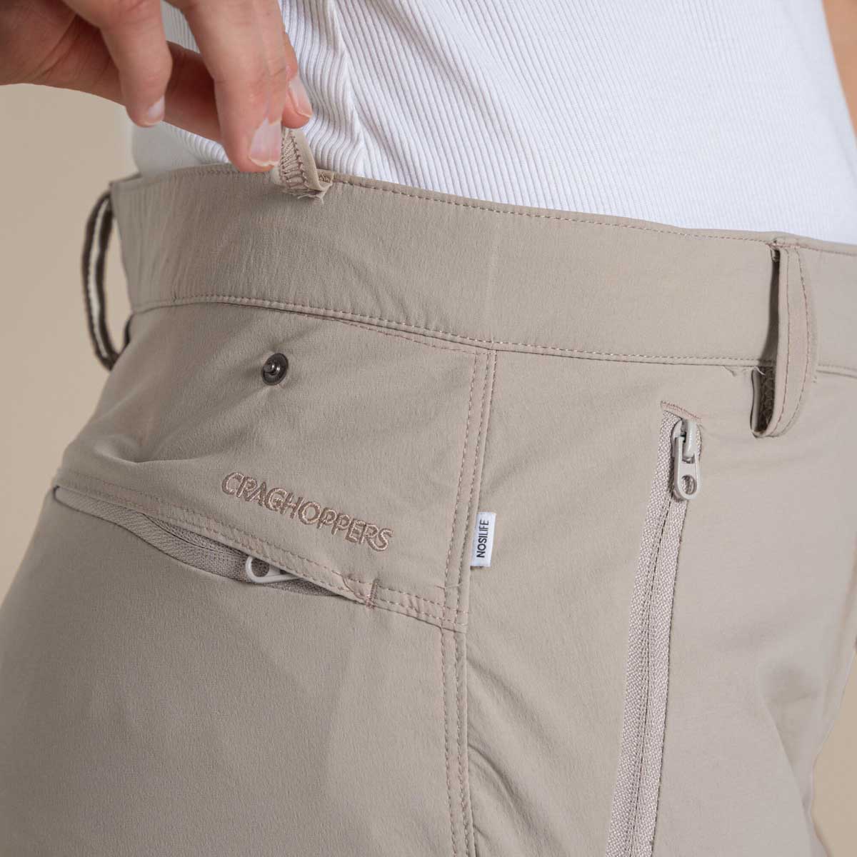 Craghoppers NosiLife Pro Women's Convertible Trousers III - Soft Mushroom - Rear Pocket Craghoppers NosiLife Pro Women's Convertible Trousers III - Soft Mushroom - Rear Pocket