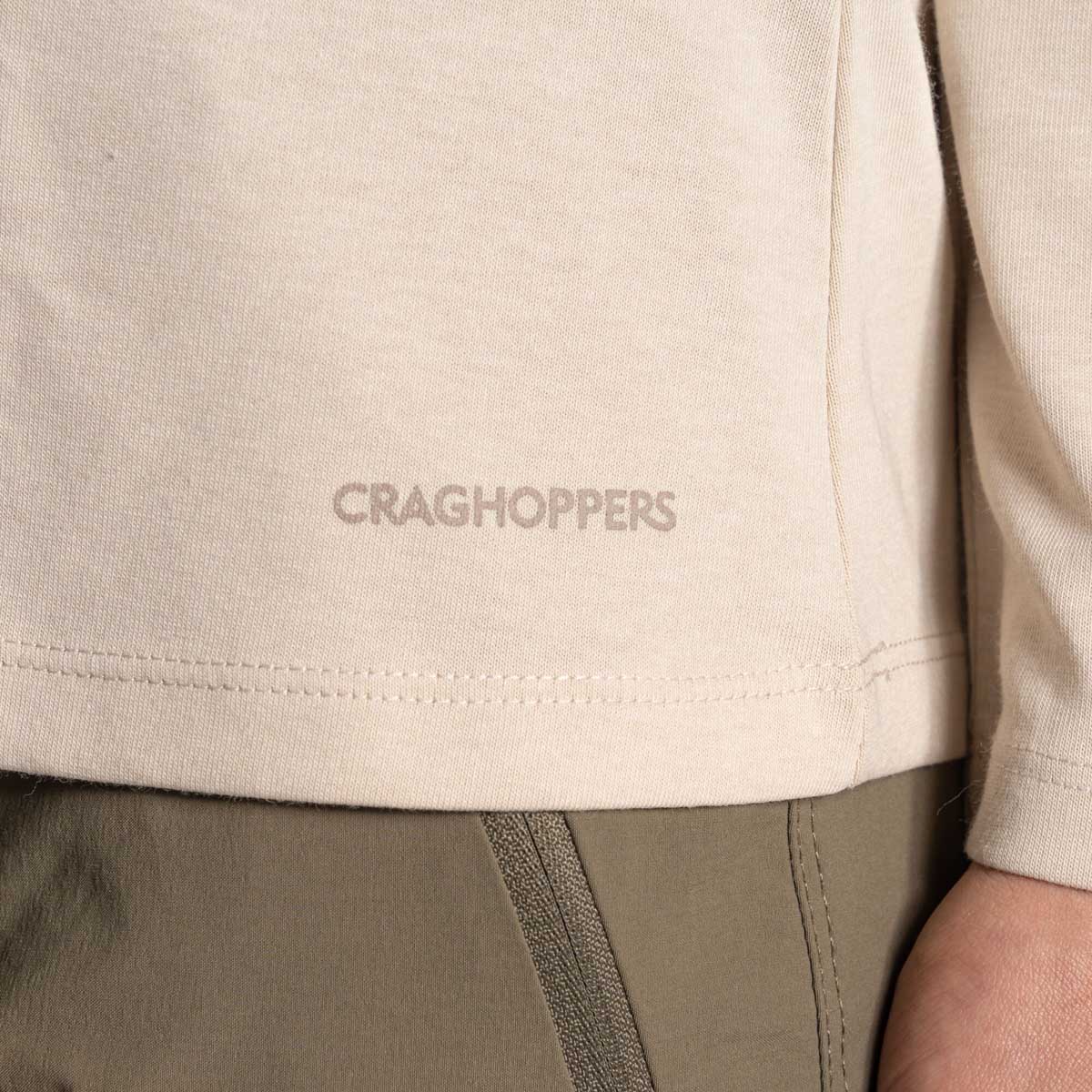 Craghoppers NosiLife Nour Women's Long Sleeved T-Shirt - Oyster Marl- Detail Craghoppers NosiLife Nour Women's Long Sleeved T-Shirt - Oyster Marl- Detail