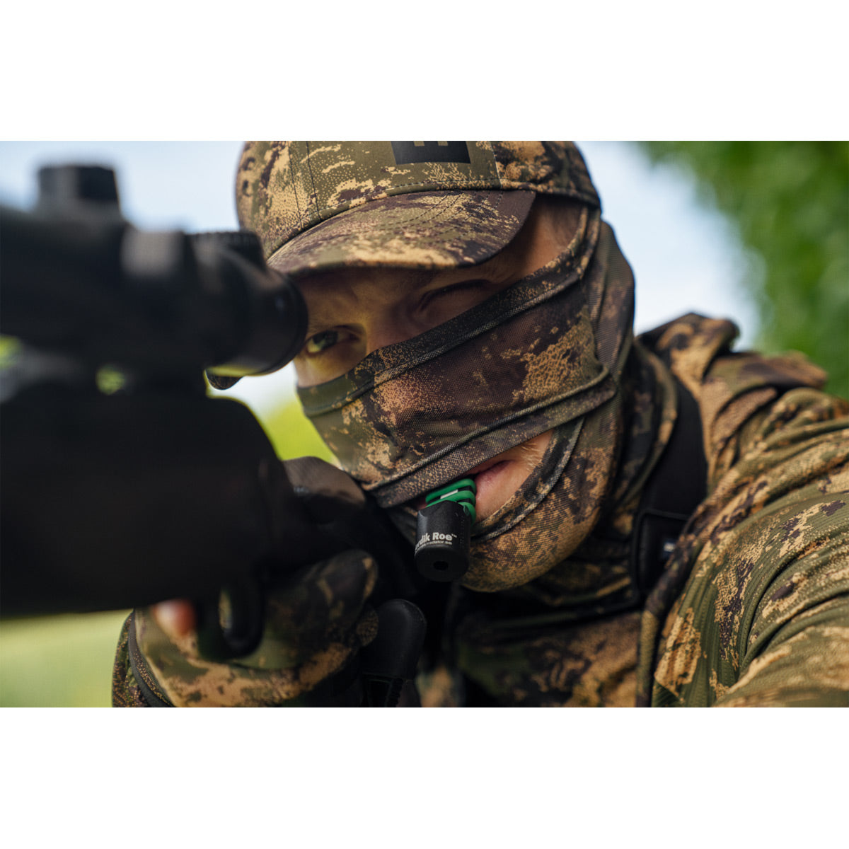 Harkila Deer Stalker Camo Mesh Face Cover - On Model Harkila Deer Stalker Camo Mesh Face Cover - On Model