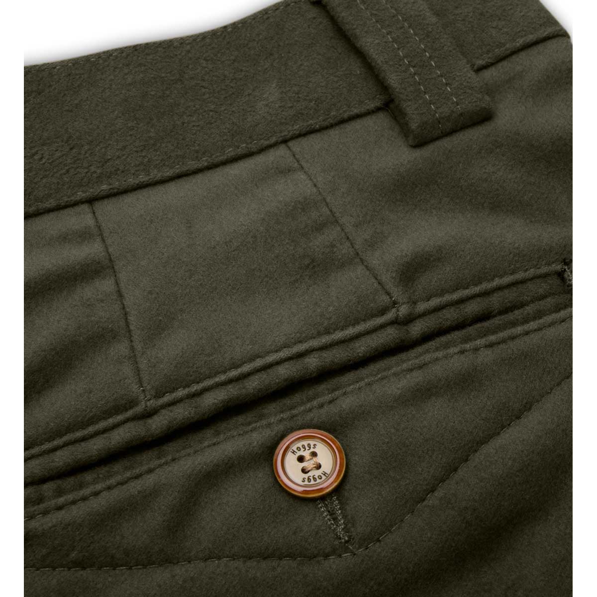 Hoggs of Fife Carrick Technical Stretch Moleskin Trousers - Dark Olive - Detail Button Hoggs of Fife Carrick Technical Stretch Moleskin Trousers - Dark Olive - Detail Button