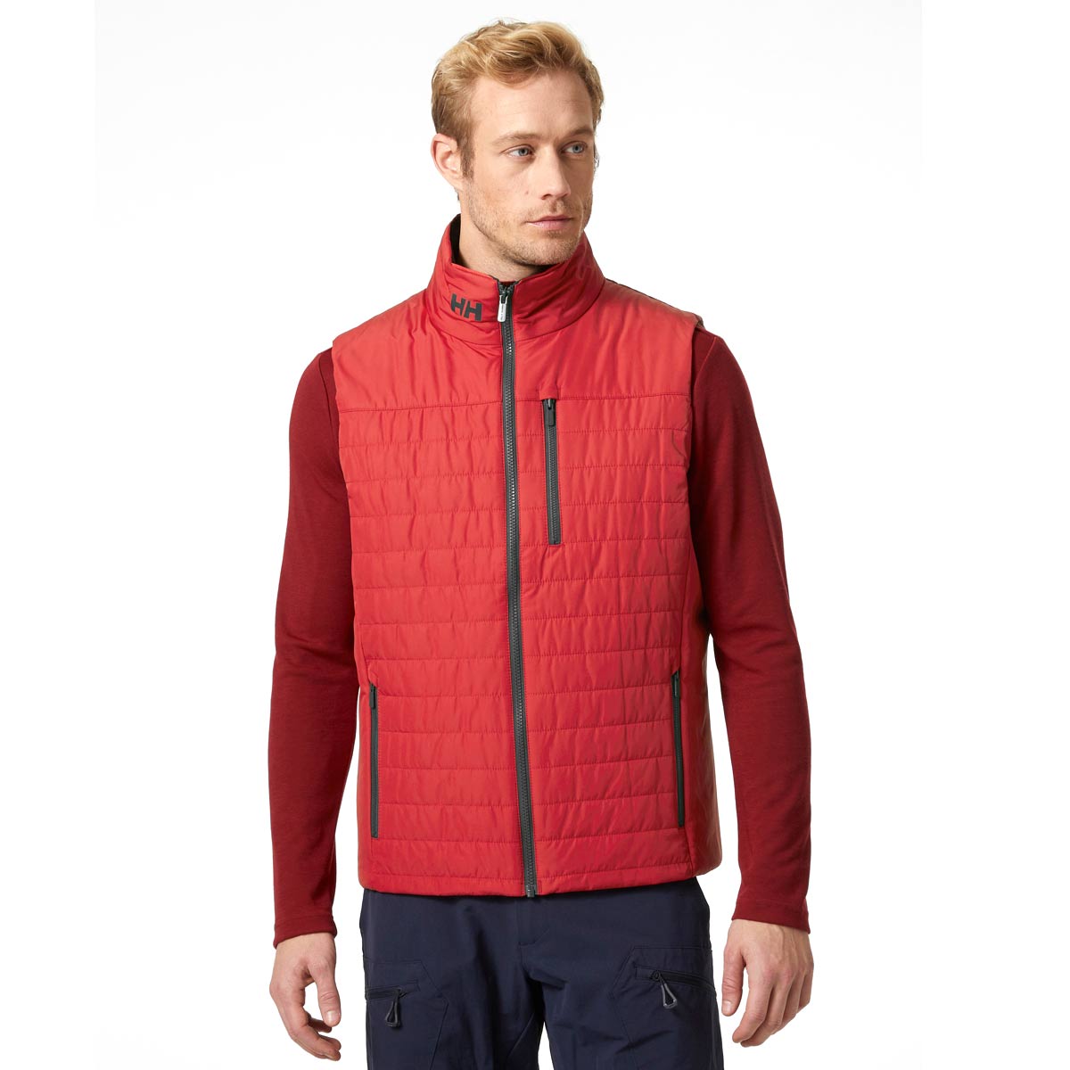 Helly Hansen Crew Insulator Men's Vest 2.0 Red Front On Body Helly Hansen Crew Insulator Men's Vest 2.0 Red Front On Body