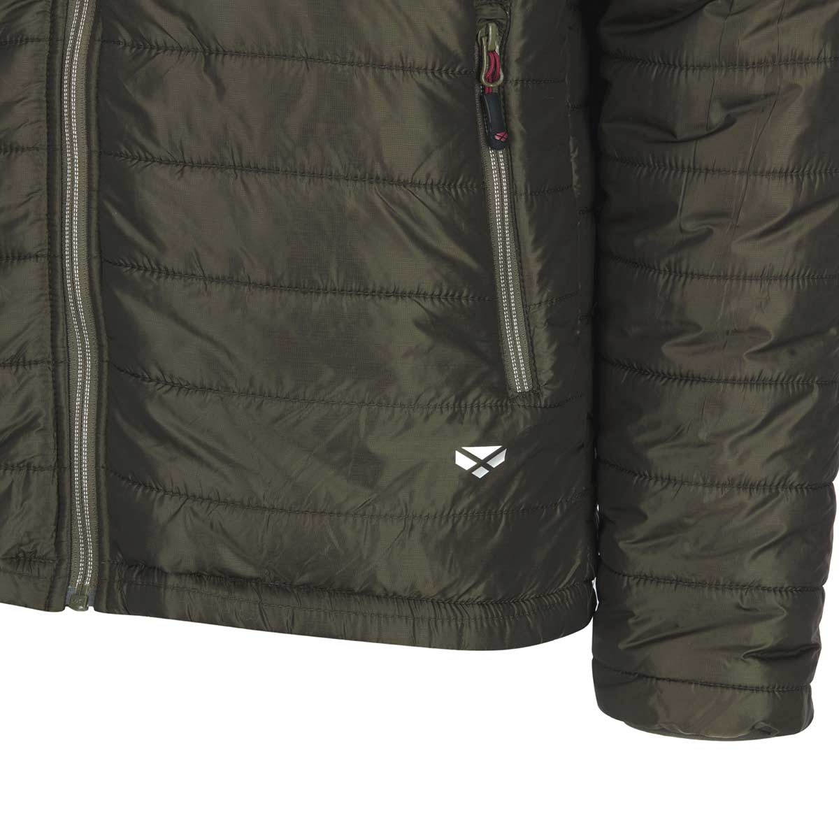 Hoggs of Fife Kingston Lightweight Quilted Jacket - Olive/Merlot - pocket close up Hoggs of Fife Kingston Lightweight Quilted Jacket - Olive/Merlot - pocket close up