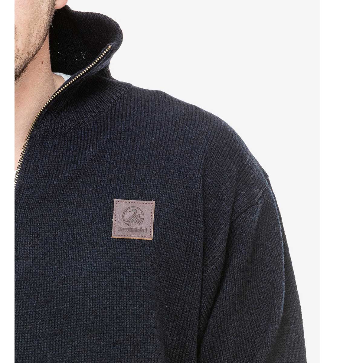 Swanndri Marina Men's 3/4 Zip Men's Sweater - Navy - Close Up Swanndri Marina Men's 3/4 Zip Men's Sweater - Navy - Close Up