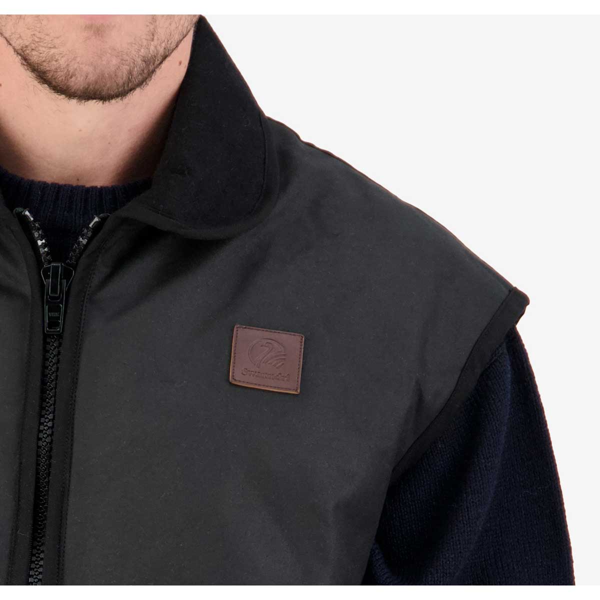 Swanndri Foxton Wool-lined Oilskin Vest Close Up Swanndri Foxton Wool-lined Oilskin Vest Close Up