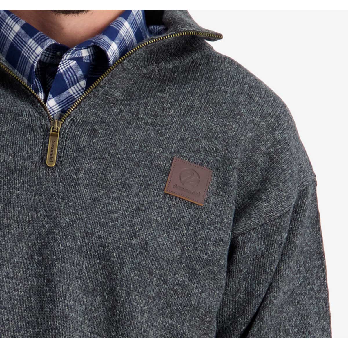 Swanndri Marina Men's 3/4 Zip Men's Sweater - Charcoal Marl - Close Up Swanndri Marina Men's 3/4 Zip Men's Sweater - Charcoal Marl - Close Up