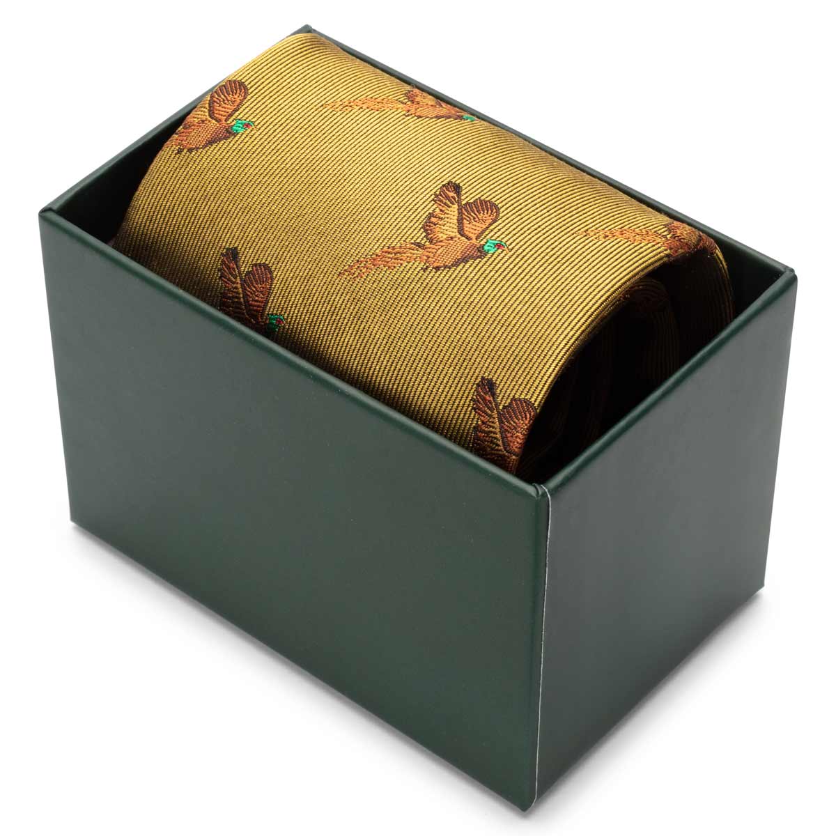 Hoggs of Fife 100% Silk Woven Pheasant Tie Boxed - Gold
