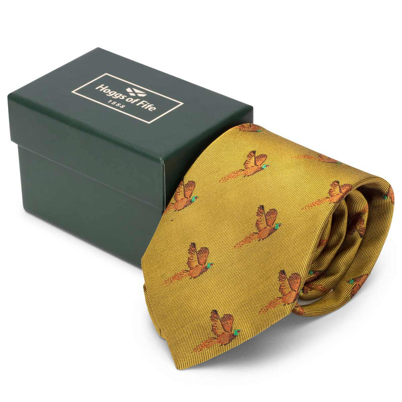 Hoggs of Fife 100% Silk Woven Tie Pheasants Boxed
