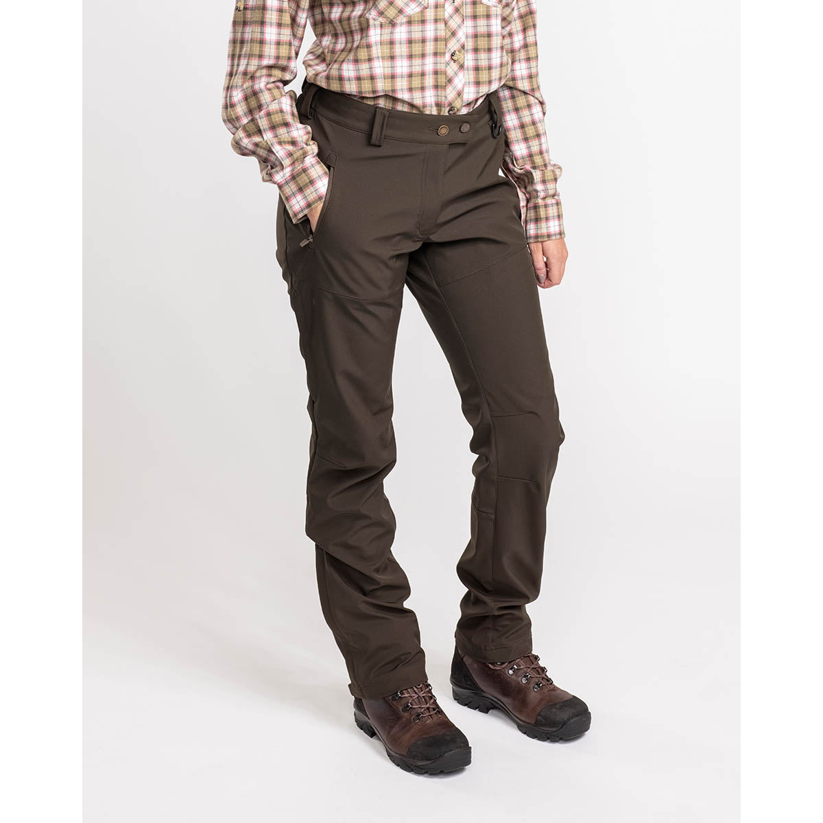 Pinewood Dog Sports Womens Wilda Stretch Shell Trousers- Moss Green- on model