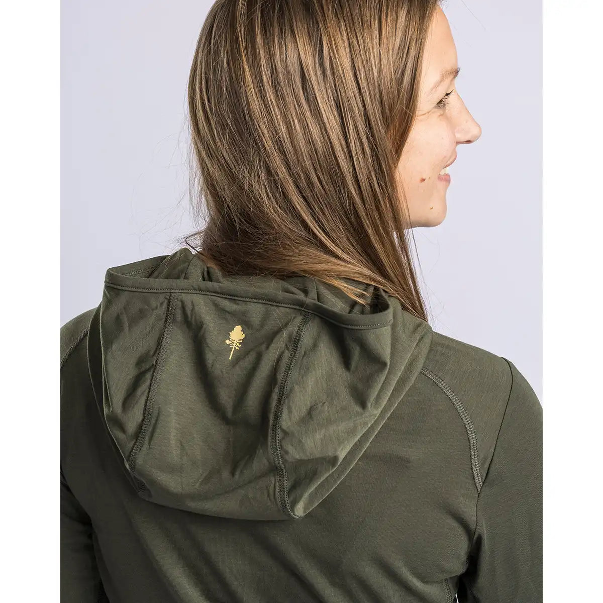 Pinewood InsectSafe Women's Function Hoodie- Moss Green- hood detail