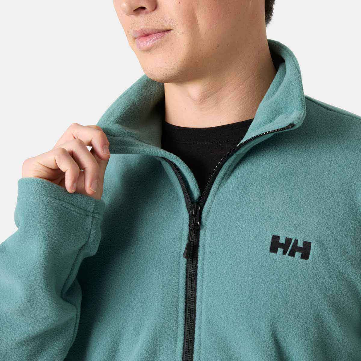 Helly Hansen Daybreaker Fleece Jacket - Opal Green - on model - collar