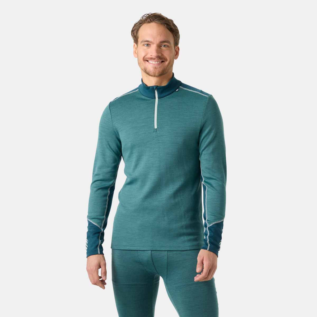 Helly Hansen Lifa Merino Midweight 1/2 Zip - Opal Green - on model