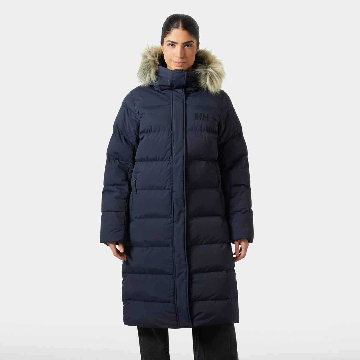 Helly Hansen Womens Aria Long Parka - Navy  - on model