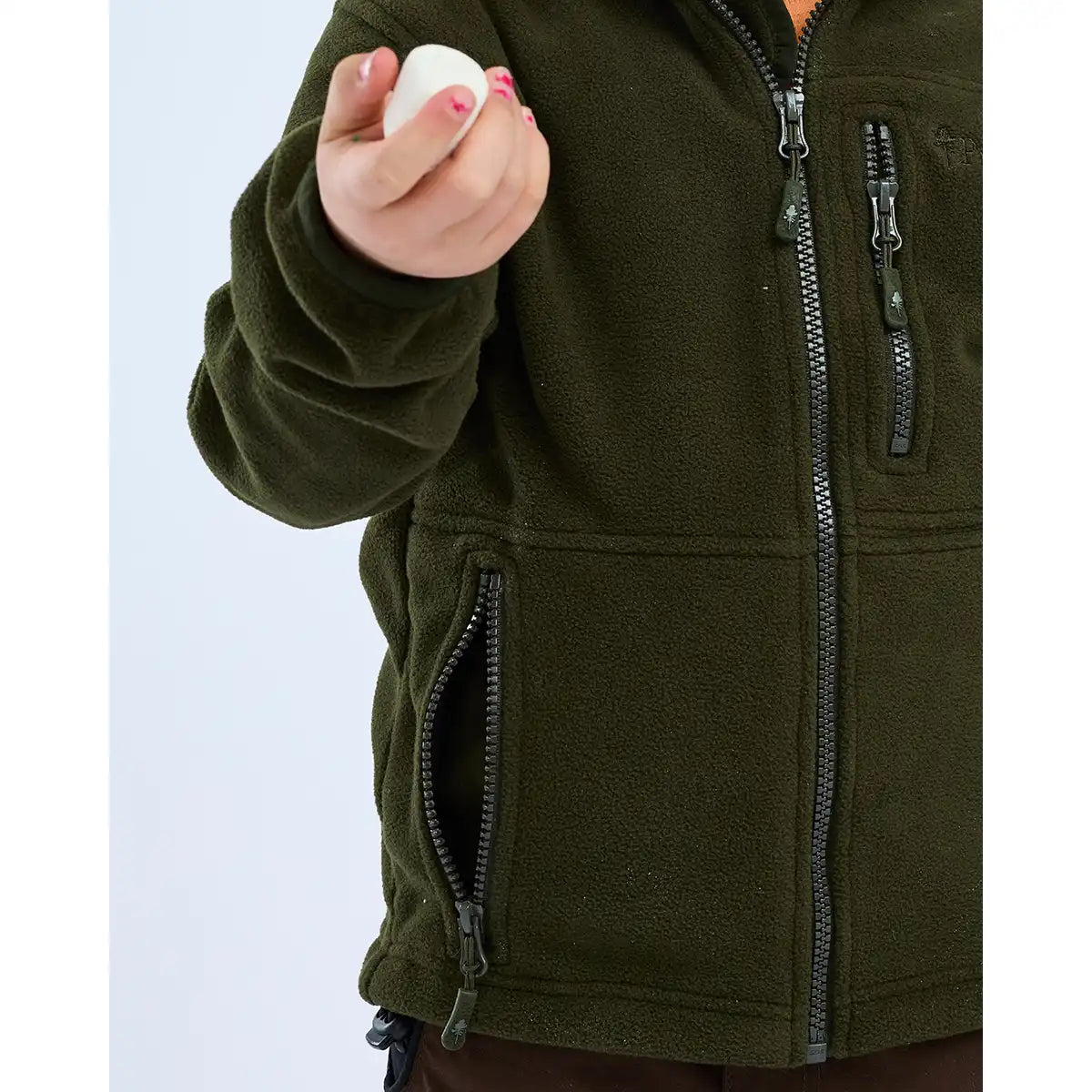 Pinewood Finnveden Kids Fleece Jacket - Worn By Model - Pocket Close Up