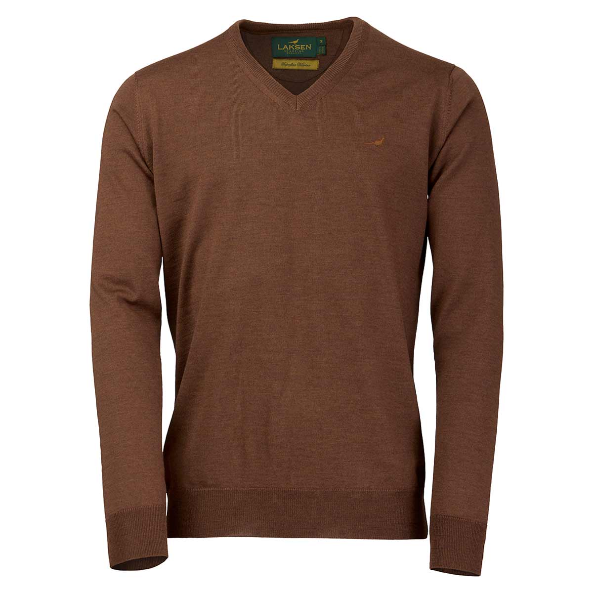 Laksen Sussex Merino Wool V-Neck Pullover - Rum