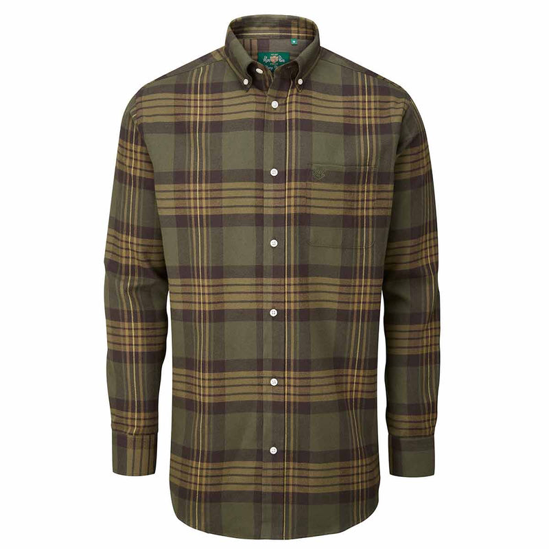 Alan Paine Ilkley Flannel Button Down Collar Shirt Olive