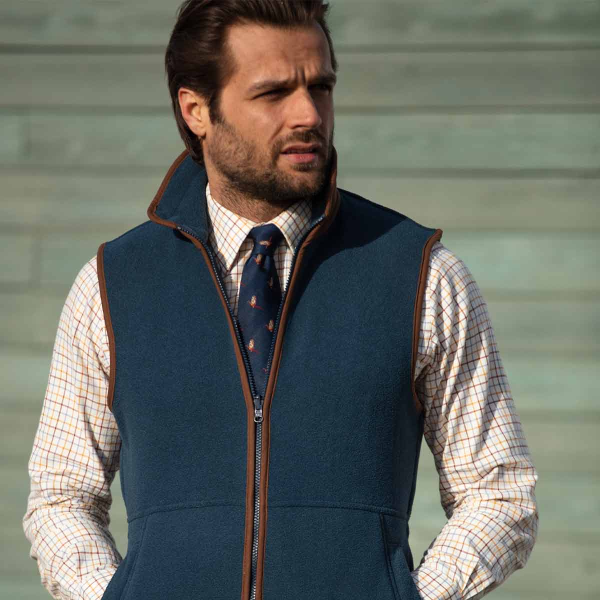 Alan Paine Aylsham Men's Fleece Gilet - Dark Navy - Model