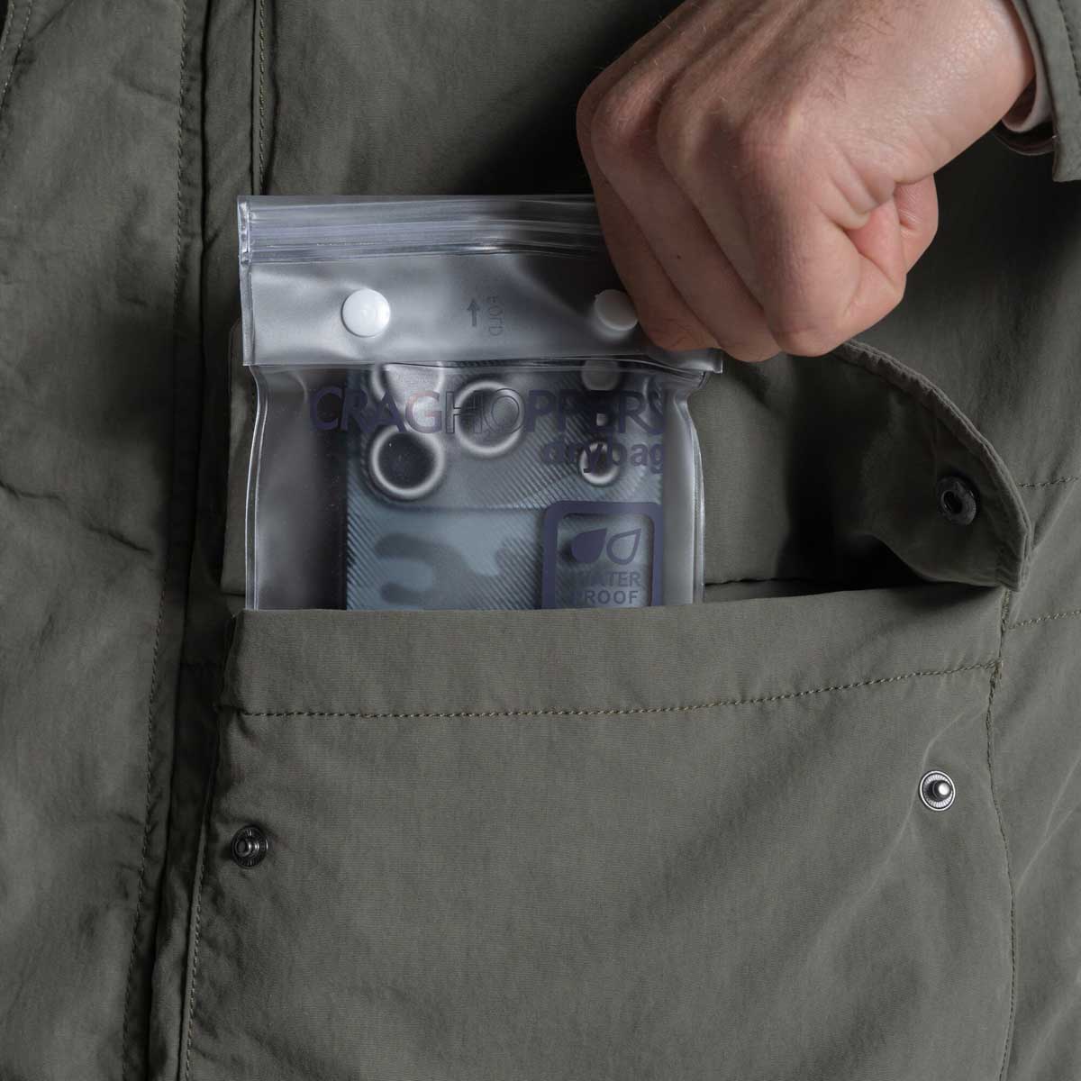 Craghoppers NosiLife Adventure Jacket V - Dark Sage - Phone Pouch