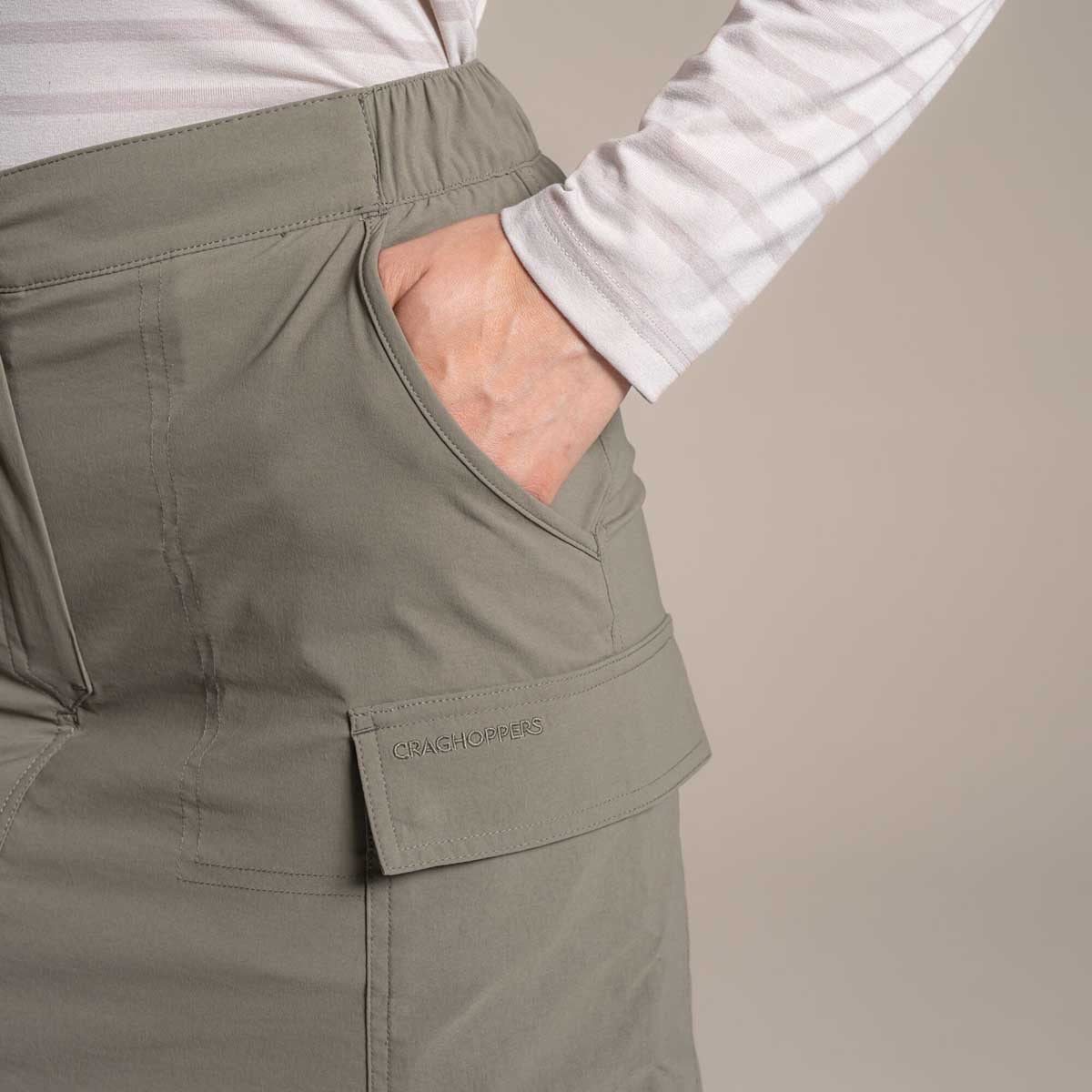 Craghoppers NosiLife Pro Cargo Skort - Wild Olive - Side Pocket