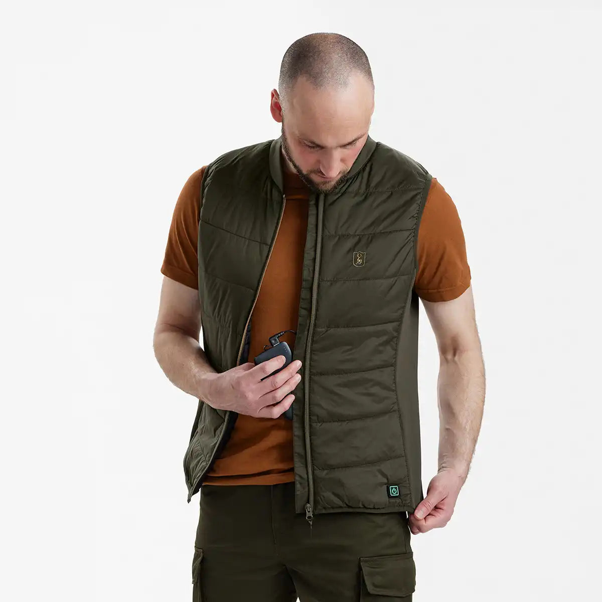 Deerhunter Heat Inner Waistcoat - Deep Green - Worn By Model - Front