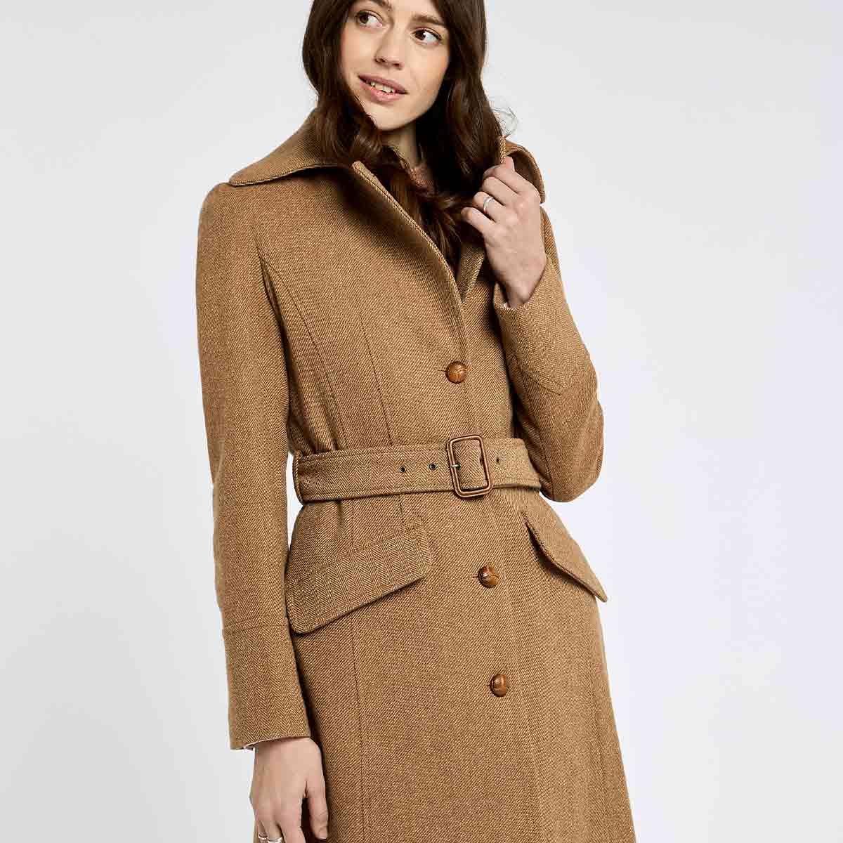 Dubarry Brookvale Women's Fitted Tweed Coat - Camel Twill - Closed