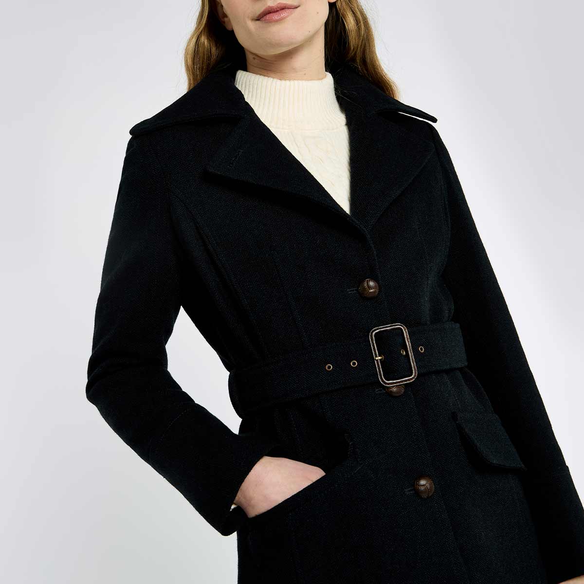 Dubarry Brookvale Women's Fitted Tweed Coat - French Navy - Detail