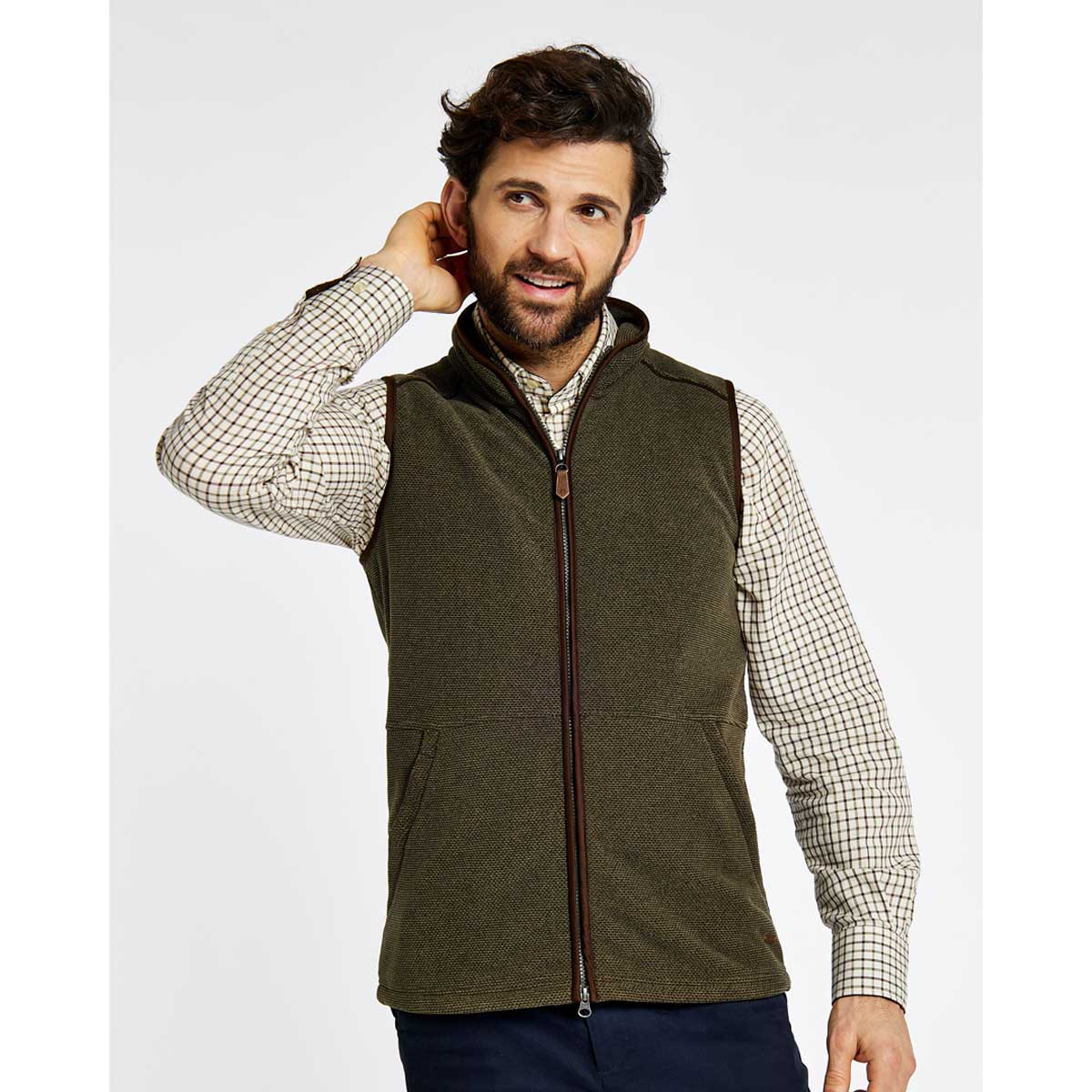 Dubarry Lifford Mens Fleece Gilet - Olive on model