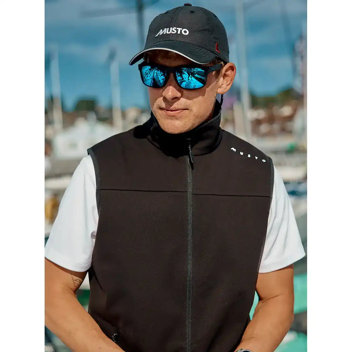 Musto Evo Crew Softshell Vest- lifestyle close up