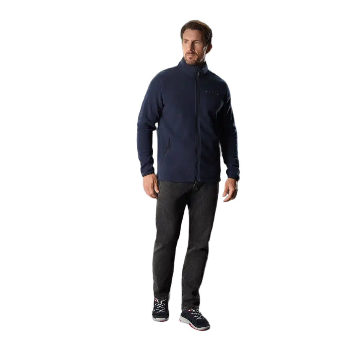 Musto Men's Evo Polartec 100 Fleece Jacket- Navy- on model