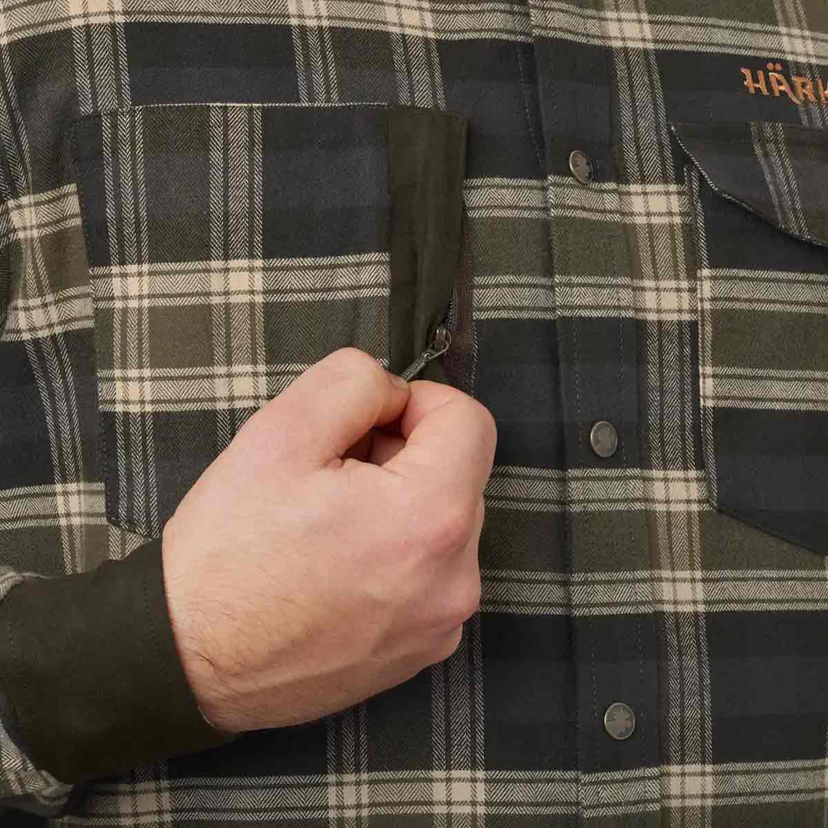 Harkila Aivak Long Sleeved Shirt - Olive - Zipped Chest Pocket
