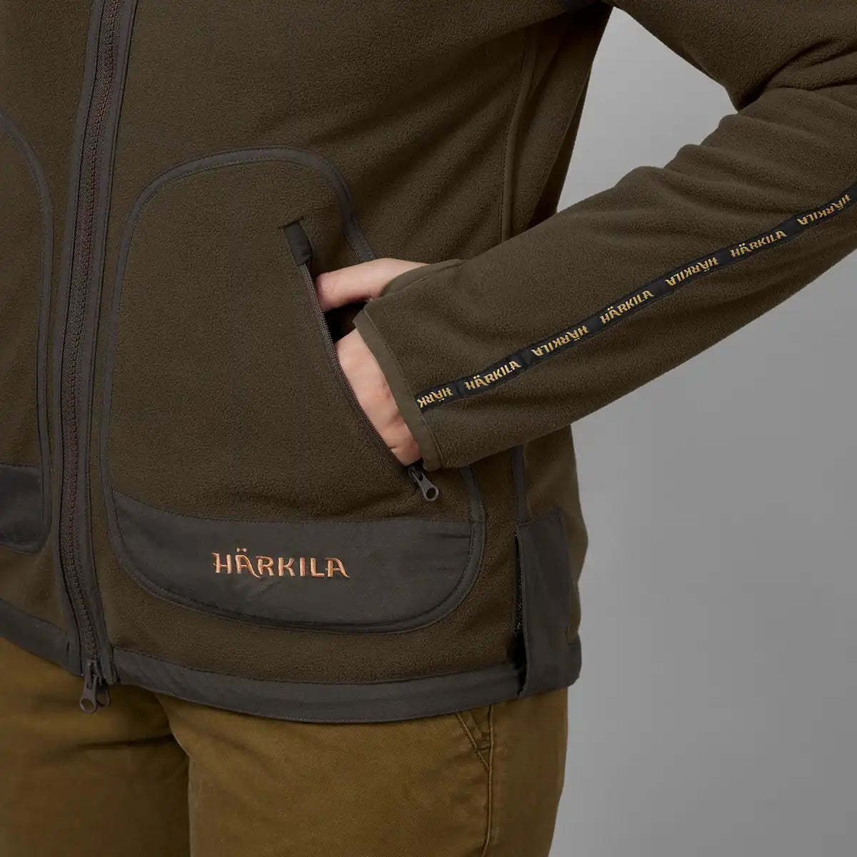 Harkila Kamko Women's Fleece - Brown - Worn By Model - Pocket 