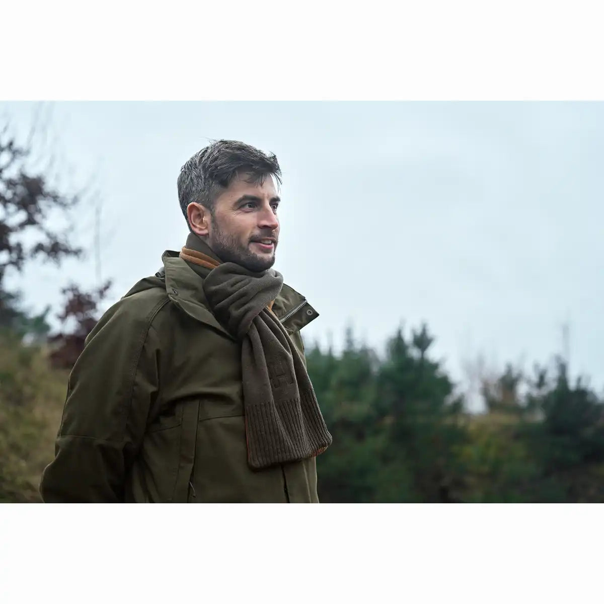Harkila Reversible Scarf - Shadow Brown/Rustique Clay - Worn By Model