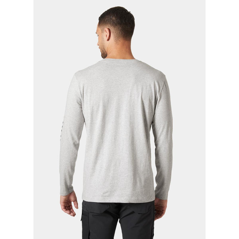 Helly Hansen Work Wear Classic Logo Longsleeve T-Shirt Light Grey on Model Rear