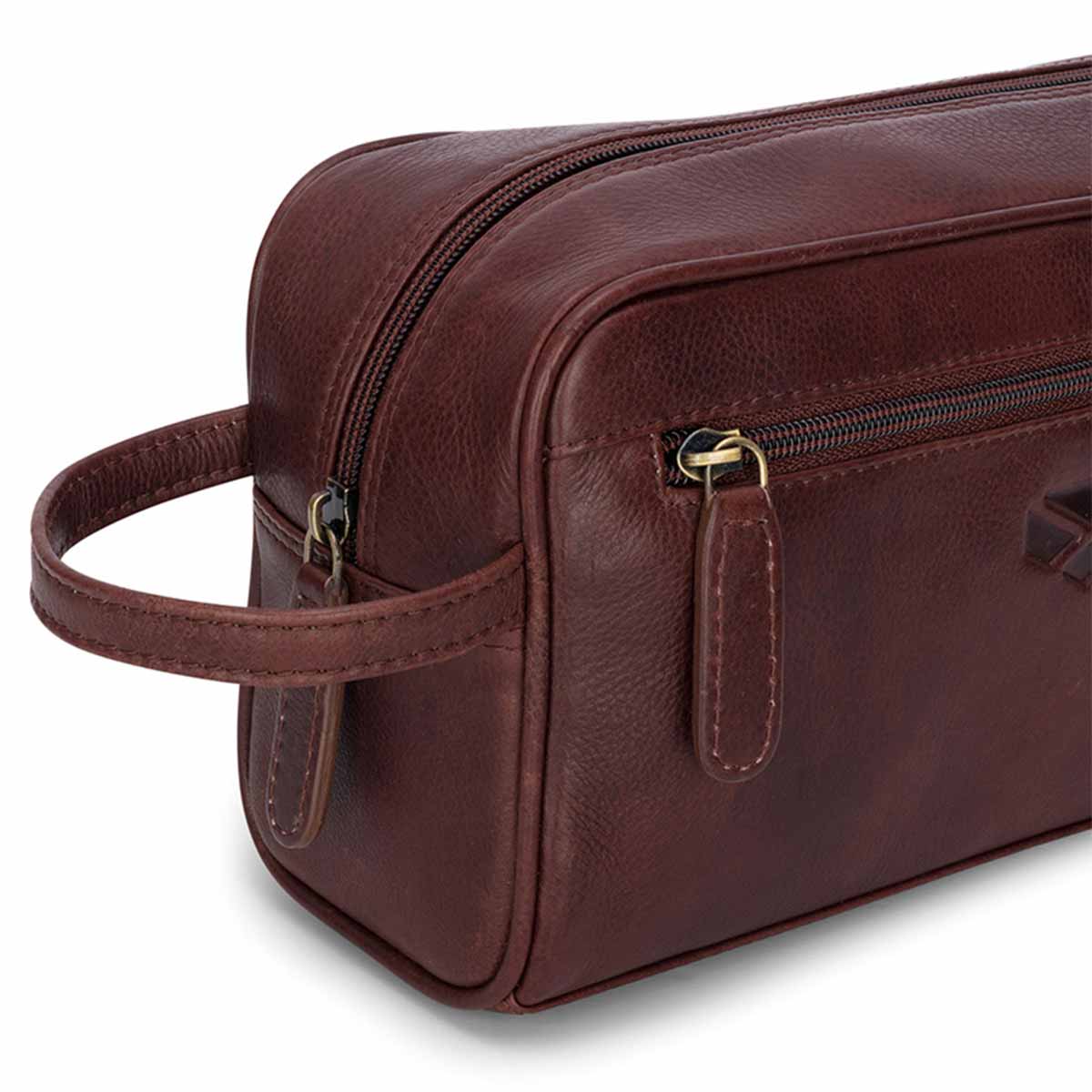 Hoggs Of Fife Monarch Leather Wash Bag - DB - Detail