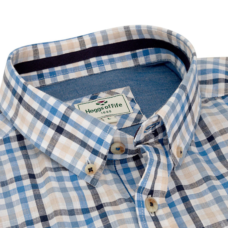 Hoggs of Fife Aberdour Short Sleeve Check Shirt - Blue/Corn Check - Detail